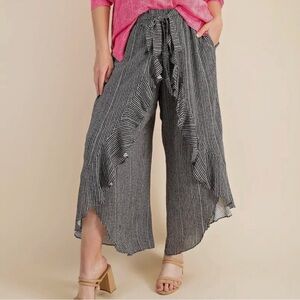 Striped Black and White Wide-Leg Pants